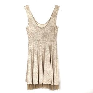 Free People Tan/Cream Floral Mini Skater Dress S